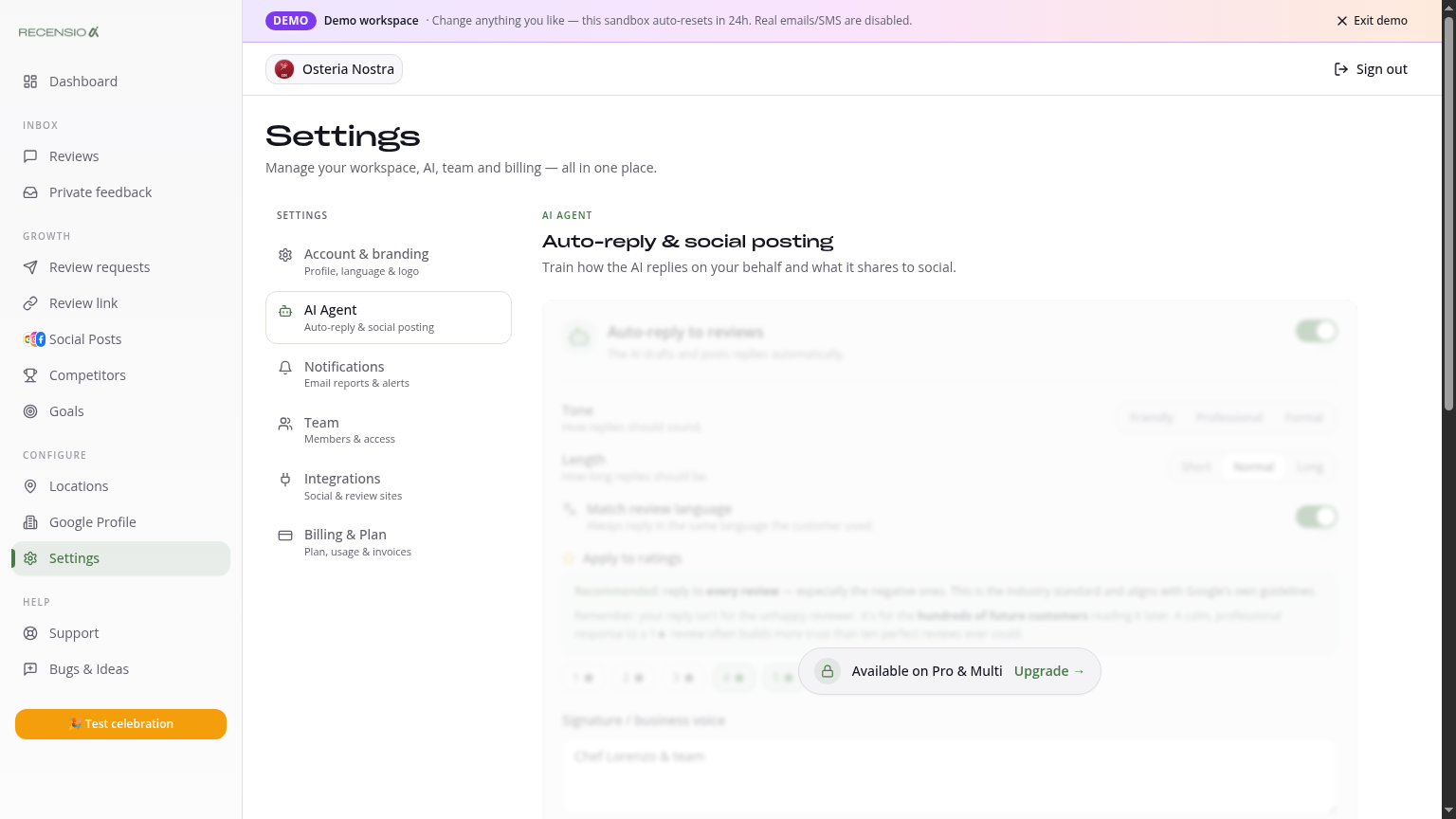 AI Agent — auto-reply to reviews