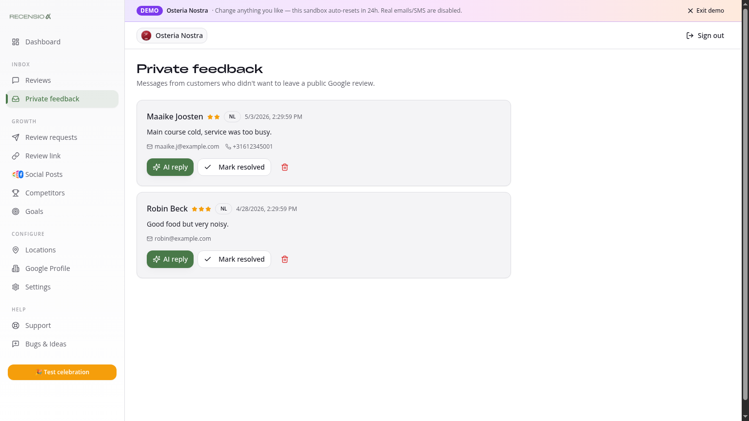 Private Feedback — handle negative reviews privately
