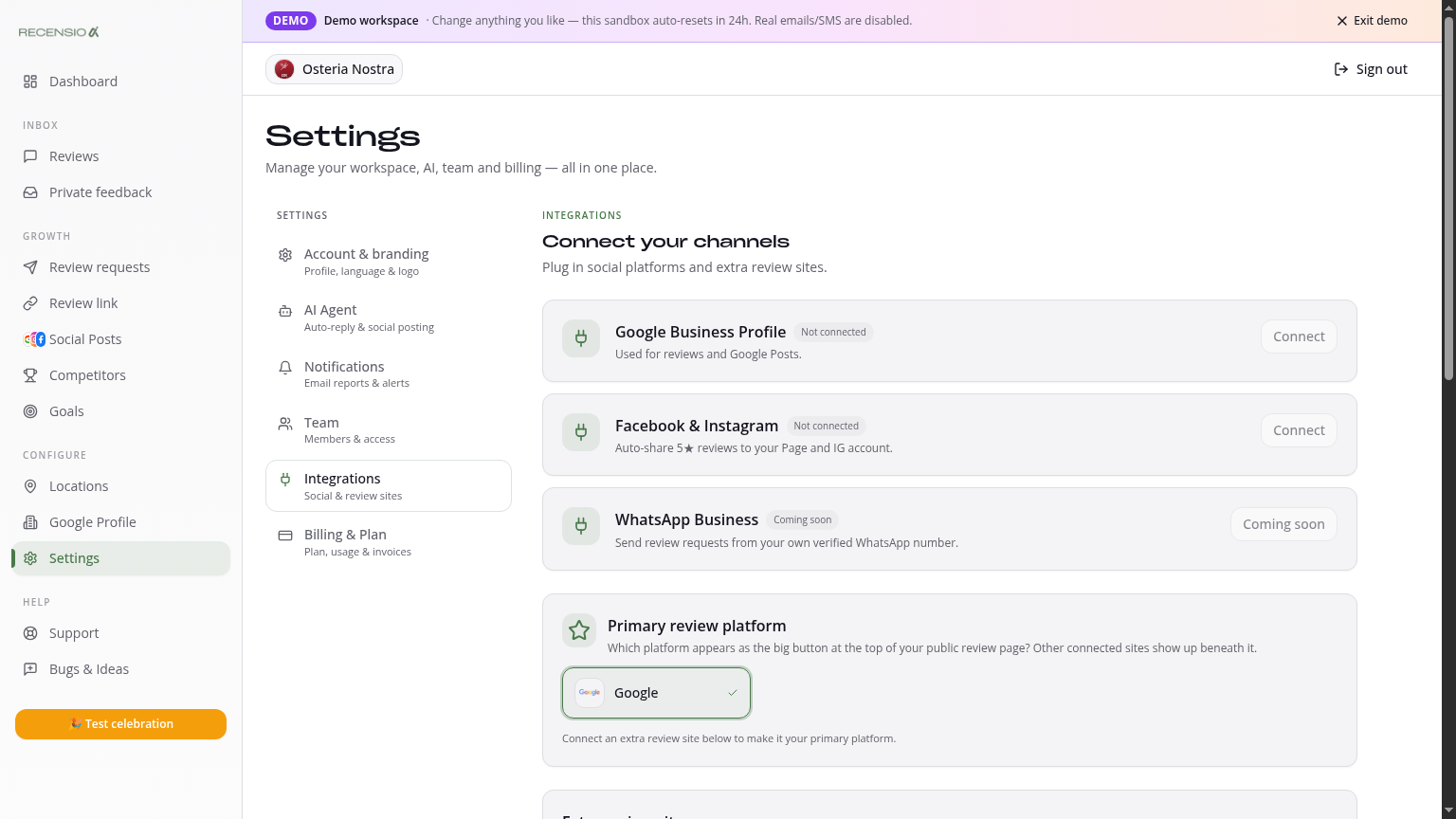 Integrations — connected platforms