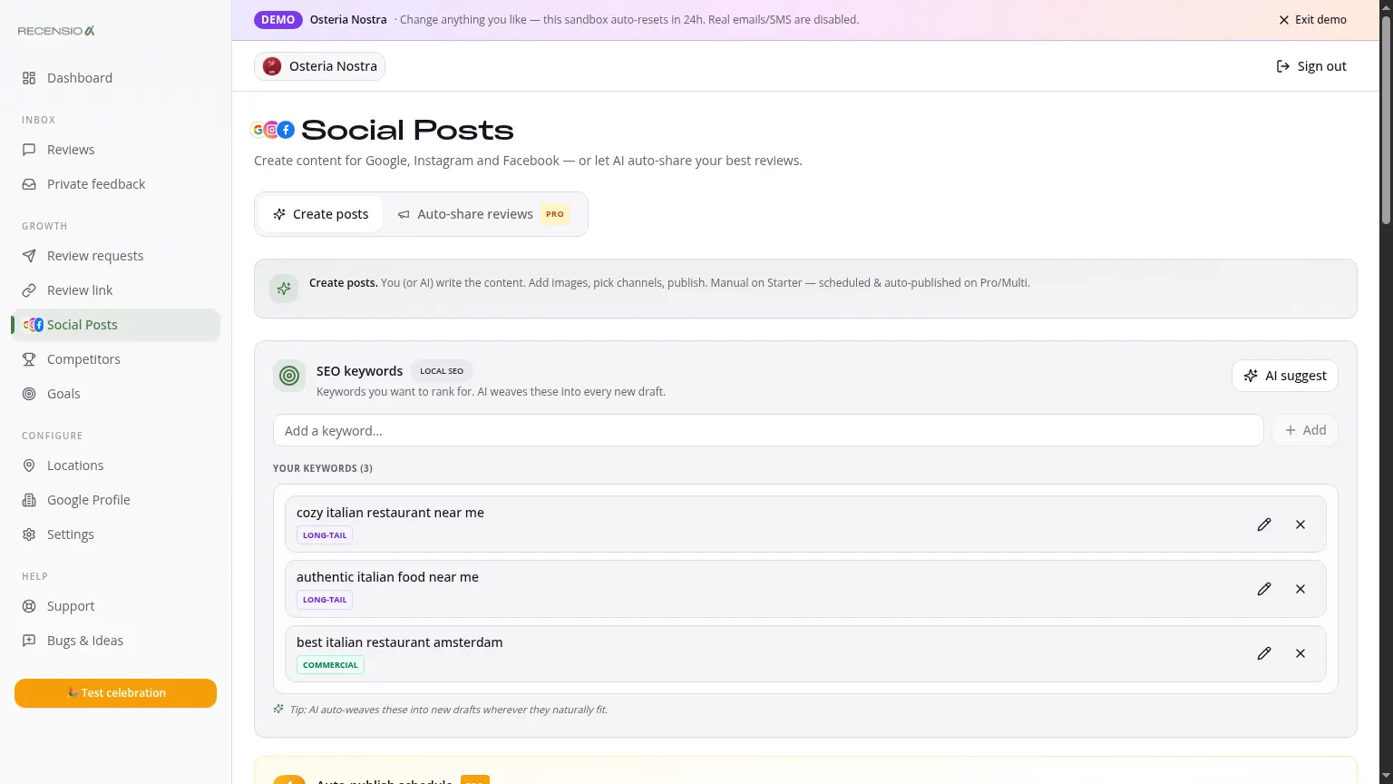 Social Posts - Google, Instagram & Facebook met AI
