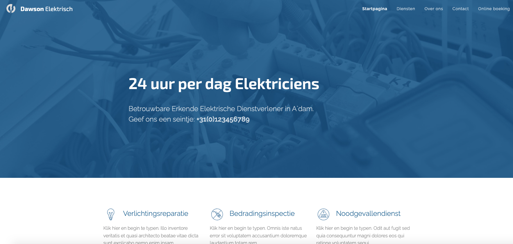 Dawson Elektrisch – Elektricien website voorbeeld door RecensioAI
